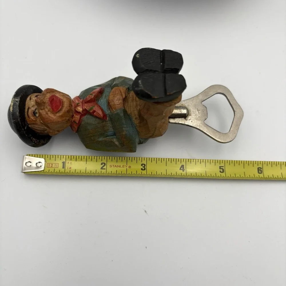 Hand Carved Black Forest Art Vintage Sitting Man Bottle Opener ANRI Style
